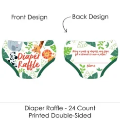 Big Dot Of Happiness Jungle Party Animals - Diaper Shaped Raffle Ticket Inserts - Safari Zoo Animal Baby Shower Diaper Raffle Game - Set Of 24