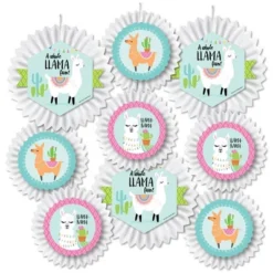 Big Dot Of Happiness Whole Llama Fun - Hanging Llama Fiesta Baby Shower Or Birthday Party Tissue Decoration Kit - Paper Fans - Set Of 9