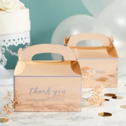 Sparkle And Bash 24 Pack Rose Gold Thank You Party Favor Gable Gift Boxes For Wedding, Birthday Party, 6.25 X 3.5 X 3.5 In