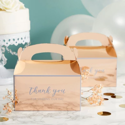 Sparkle And Bash 24 Pack Rose Gold Thank You Party Favor Gable Gift Boxes For Wedding, Birthday Party, 6.25 X 3.5 X 3.5 In 1 Sparkle And Bash 24 Pack Rose Gold Thank You Party Favor Gable Gift Boxes For Wedding, Birthday Party, 6.25 X 3.5 X 3.5 In