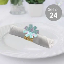 Big Dot Of Happiness Let’s Be Mermaids - Baby Shower Or Birthday Party Paper Napkin Holder - Napkin Rings - Set Of 24