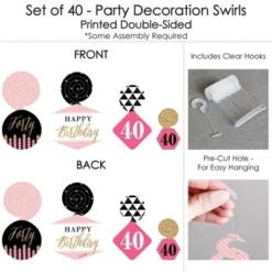 Big Dot Of Happiness Chic 40th Birthday - Pink, Black And Gold - Birthday Party Hanging Decor - Party Decoration Swirls - Set Of 40 -Anagram Shop GUEST 5949df54 c9bb 4af6 adc7 ab6c29bfdb08