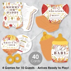 Big Dot Of Happiness Fall Foliage Baby - 4 Autumn Leaves Baby Shower Games - 10 Cards Each - Gamerific Bundle