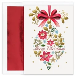 Masterpiece Studios Holiday Collection 16-Count Boxed Christmas Cards With Foil-Lined Envelopes, 7.8" X 5.6", Embossed Vintage Ornament (929200)