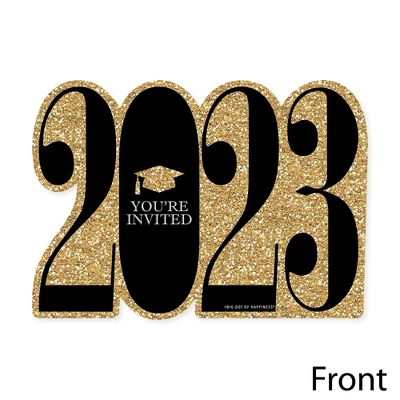 Big Dot Of Happiness Gold 2023 Graduation Party Invitations - Shaped Fill-In Invite Cards With Envelopes - Set Of 12 2 Big Dot Of Happiness Gold 2023 Graduation Party Invitations - Shaped Fill-In Invite Cards With Envelopes - Set Of 12 - Image 2