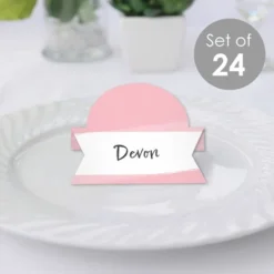 Big Dot Of Happiness Pink Elegantly Simple - Guest Party Favors Tent Buffet Card - Table Setting Name Place Cards - Set Of 24