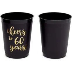 Sparkle And Bash 16 Pack 60th Birthday Party Decorations, Black Plastic Tumblers, Cheers To 60 Years Cups For Milestone, Anniversary (16 Oz) -Anagram Shop GUEST 63160d16 671c 456a adfa 3bb0ecd468cf