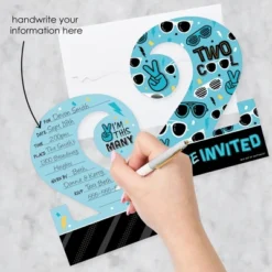 Big Dot Of Happiness Two Cool - Boy - Shaped Fill-In Invitations - Blue 2nd Birthday Party Invitation Cards With Envelopes - Set Of 12