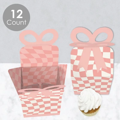 Big Dot Of Happiness Pink Checkered Party - Square Favor Gift Boxes - Bow Boxes - Set Of 12 2 Big Dot Of Happiness Pink Checkered Party - Square Favor Gift Boxes - Bow Boxes - Set Of 12 - Image 2