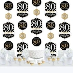 Big Dot Of Happiness Adult 80th Birthday - Gold - Birthday Party DIY Dangler Backdrop - Hanging Vertical Decorations - 30 Pieces