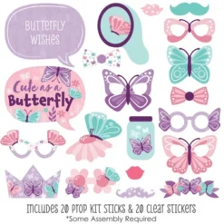 Big Dot Of Happiness Beautiful Butterfly - Floral Baby Shower Or Birthday Party Photo Booth Props Kit - 20 Count