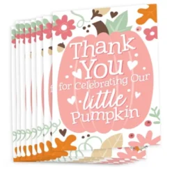 Big Dot Of Happiness Girl Little Pumpkin - Fall Birthday Party Or Baby Shower Thank You Cards (8 Count)
