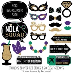 Big Dot Of Happiness Nola Bride Squad - New Orleans Bachelorette Party Photo Booth Props Kit - 20 Count