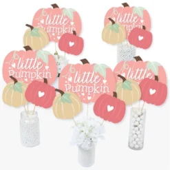 Big Dot Of Happiness Girl Little Pumpkin - Fall Birthday Party Or Baby Shower Centerpiece Sticks - Table Toppers - Set Of 15