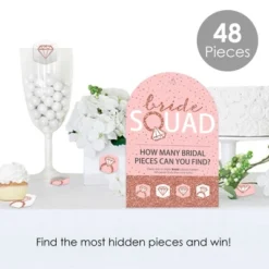 Big Dot Of Happiness Bride Squad - Rose Gold Bridal Shower Or Bachelorette Party Scavenger Hunt - 1 Stand And 48 Game Pieces - Hide And Find Game
