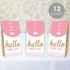 Big Dot Of Happiness Hello Little One - Pink And Gold - Girl Baby Shower Gift Favor Bags - Party Goodie Boxes - Set Of 12