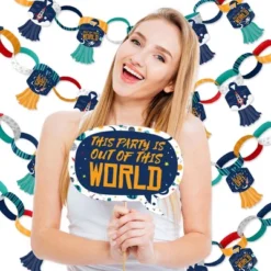 Big Dot Of Happiness Blast Off To Outer Space - Banner & Photo Booth Decor - Rocket Ship Baby Shower Or Birthday Party Supplies Kit -Doterrific Bundle