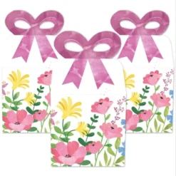 Big Dot Of Happiness Wildflowers - Square Favor Gift Boxes - Boho Floral Party Bow Boxes - Set Of 12