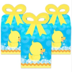 Big Dot Of Happiness Ducky Duck - Square Favor Gift Boxes - Baby Shower Or Birthday Party Bow Boxes - Set Of 12