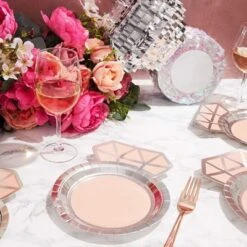 Sparkle And Bash 48-Pack Pink Diamond Ring Disposable Paper Plates Bridal Shower Engagement Party Supplies