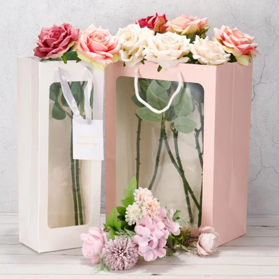 Unique Bargains Paper Gift Bag With Window Bouquet Bag 3 Pcs 4 Unique Bargains Paper Gift Bag With Window Bouquet Bag 3 Pcs - Image 4