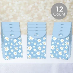 Big Dot Of Happiness Blue Daisy Flowers - Floral Gift Favor Bags - Party Goodie Boxes - Set Of 12
