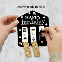 Big Dot Of Happiness Adult 70th Birthday - Gold - Birthday Party Game Pickle Cards - Pull Tabs 3-in-a-Row - Set Of 12