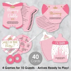 Big Dot Of Happiness Little Princess Crown - 4 Pink And Gold Princess Baby Shower Games - 10 Cards Each - Gamerific Bundle