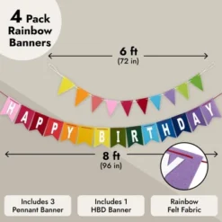 Blue Panda 8 Feet Rainbow Happy Birthday Banner With 3 Colorful Felt Pennant Flag Banners (6 Feet) For Party Decorations -Anagram Shop GUEST 84439708 6140 4f57 a111 c2f4b7f69236