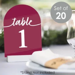 Big Dot Of Happiness Burgundy Elegantly Simple - Wedding Receptions, Parties Or Events Double-Sided 5 X 7 Inches Cards - Table Numbers - 1-20