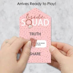 Big Dot Of Happiness Bride Squad - Rose Gold Bridal Shower Or Bachelorette Party Game Pickle Cards - Truth, Dare, Share Pull Tabs - Set Of 12