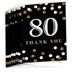 Big Dot Of Happiness Adult 80th Birthday - Gold - Birthday Party Thank You Cards (8 Count)