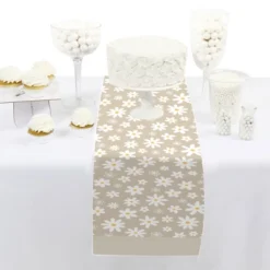 Big Dot Of Happiness Tan Daisy Flowers - Petite Floral Party Paper Table Runner - 12 X 60 Inches