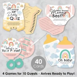 Big Dot Of Happiness Hello Rainbow - 4 Boho Baby Shower Games - 10 Cards Each - Gamerific Bundle
