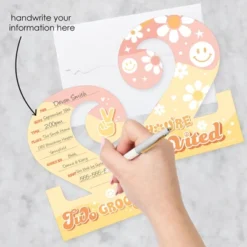 Big Dot Of Happiness Two Groovy - Shaped Fill-In Invitations - Boho Hippie Second Birthday Party Invitation Cards With Envelopes - Set Of 12