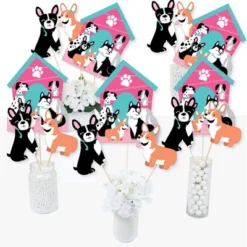 Big Dot Of Happiness Pawty Like A Puppy Girl - Pink Dog Baby Shower Or Birthday Party Centerpiece Sticks - Table Toppers - Set Of 15