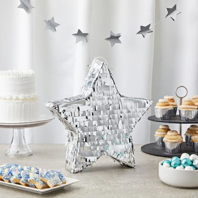 Sparkle And Bash Silver Foil Star Pinata For Kids Birthday, Twinkle Twinkle Little Star Gender Reveal Party Decorations (Small, 13 X 13 X 3 In) 1 Sparkle And Bash Silver Foil Star Pinata For Kids Birthday, Twinkle Twinkle Little Star Gender Reveal Party Decorations (Small, 13 X 13 X 3 In)