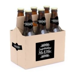 Big Dot Of Happiness Mr. And Mrs. - Black And White Wedding Or Bridal Shower Decorations For Women & Men - 6 Beer Bottle Label Stickers & 1 Carrier