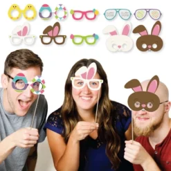Big Dot Of Happiness Hippity Hoppity Glasses & Masks - Paper Card Stock Easter Bunny Party Photo Booth Props Kit - 10 Count