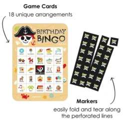 Big Dot Of Happiness Pirate Ship Adventures - Picture Bingo Cards And Markers - Skull Birthday Party Bingo Game - Set Of 18