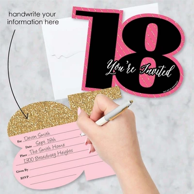 Big Dot Of Happiness Chic 18th Birthday - Pink, Black And Gold - Shaped Fill-in Invites - Birthday Party Invitation Cards With Envelopes - Set Of 12 1 Big Dot Of Happiness Chic 18th Birthday - Pink, Black And Gold - Shaped Fill-in Invites - Birthday Party Invitation Cards With Envelopes - Set Of 12