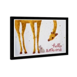 21" X 15" Hello Little One Giraffe Bunny Animals Framed Art Print - Wynwood Studio