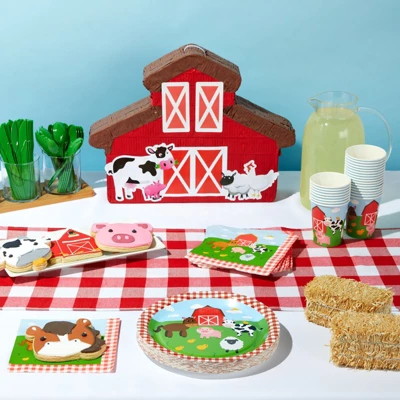 Juvale 144 Pieces Barnyard Birthday Party Supplies, Paper Plates, Napkins, Cups, Cutlery, Serves 24 Guests