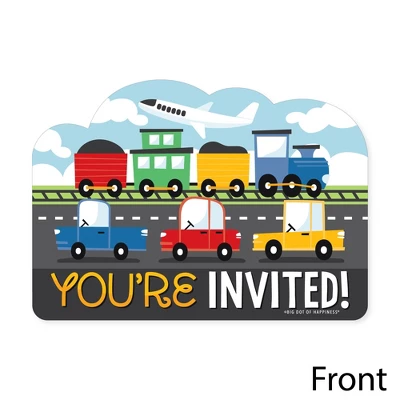 Big Dot Of Happiness Cars, Trains, And Airplanes - Shaped Fill-In Invitations - Transportation Birthday Party Invitation Cards With Envelopes - 12 Ct 2 Big Dot Of Happiness Cars, Trains, And Airplanes - Shaped Fill-In Invitations - Transportation Birthday Party Invitation Cards With Envelopes - 12 Ct - Image 2