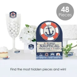 Big Dot Of Happiness Ahoy - Nautical - Baby Shower Or Birthday Party Scavenger Hunt - 1 Stand And 48 Game Pieces - Hide And Find Game