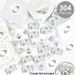 Big Dot Of Happiness Boho Botanical - Mini Candy Bar Wrappers, Round Candy Stickers & Circle Stickers - Greenery Party Candy Favor Sticker Kit 304 Pc