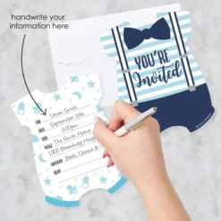 Big Dot Of Happiness It's A Boy - Shaped Fill-in Invitations - Blue Baby Shower Invitation Cards With Envelopes - Set Of 12