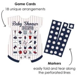 Big Dot Of Happiness Batter Up - Baseball - Picture Bingo Cards And Markers - Baby Shower Shaped Bingo Game - Set Of 18