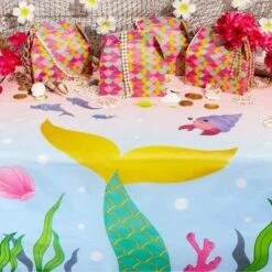 Juvale 3-Pack Mermaid Disposable Plastic Table Cover Tablecloth Party Supplies 54 X 108 In