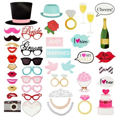 Blue Panda 72 Pieces Wedding Photo Booth Props For Bridal Shower, Bachelorette Party, Photobooth Selfies, Assorted Designs 5 Blue Panda 72 Pieces Wedding Photo Booth Props For Bridal Shower, Bachelorette Party, Photobooth Selfies, Assorted Designs - Image 5